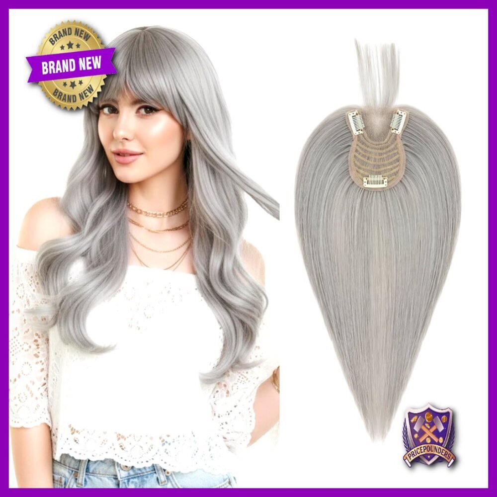 Human Hair Topper with Bangs Silk Base for Thinning Hair Elegant Natural